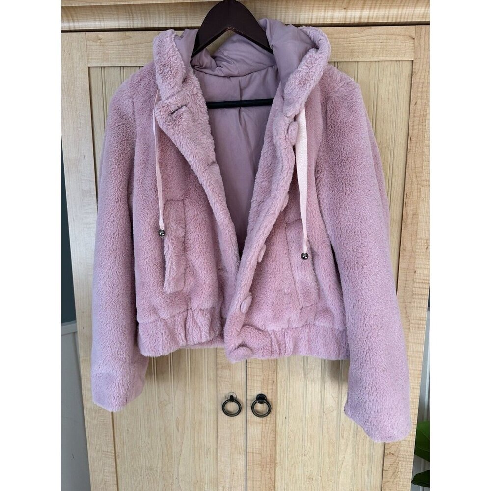 Mailener Paris Womens Jacket Faux Mink Fur Fuzzy Soft Coat Full Zip Pink Small - Picture 2 of 9